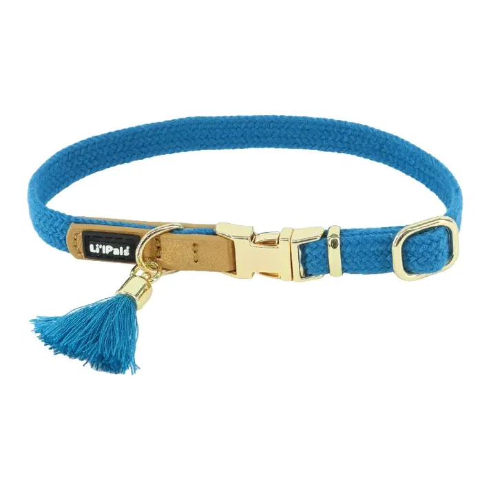 Li'l Pals Woven Collar With Tassel, Blue, Petite X
