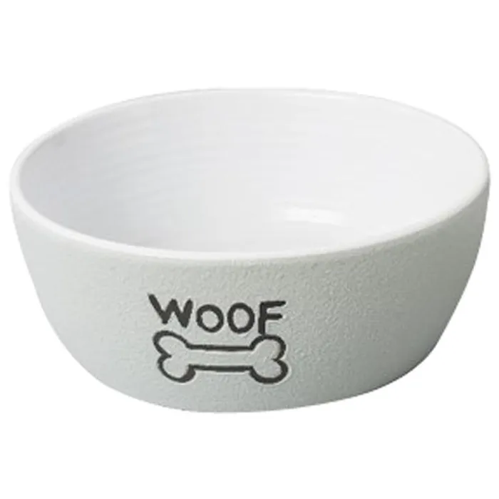 7 In. Nantucket Woof Dog Dish - Gray
